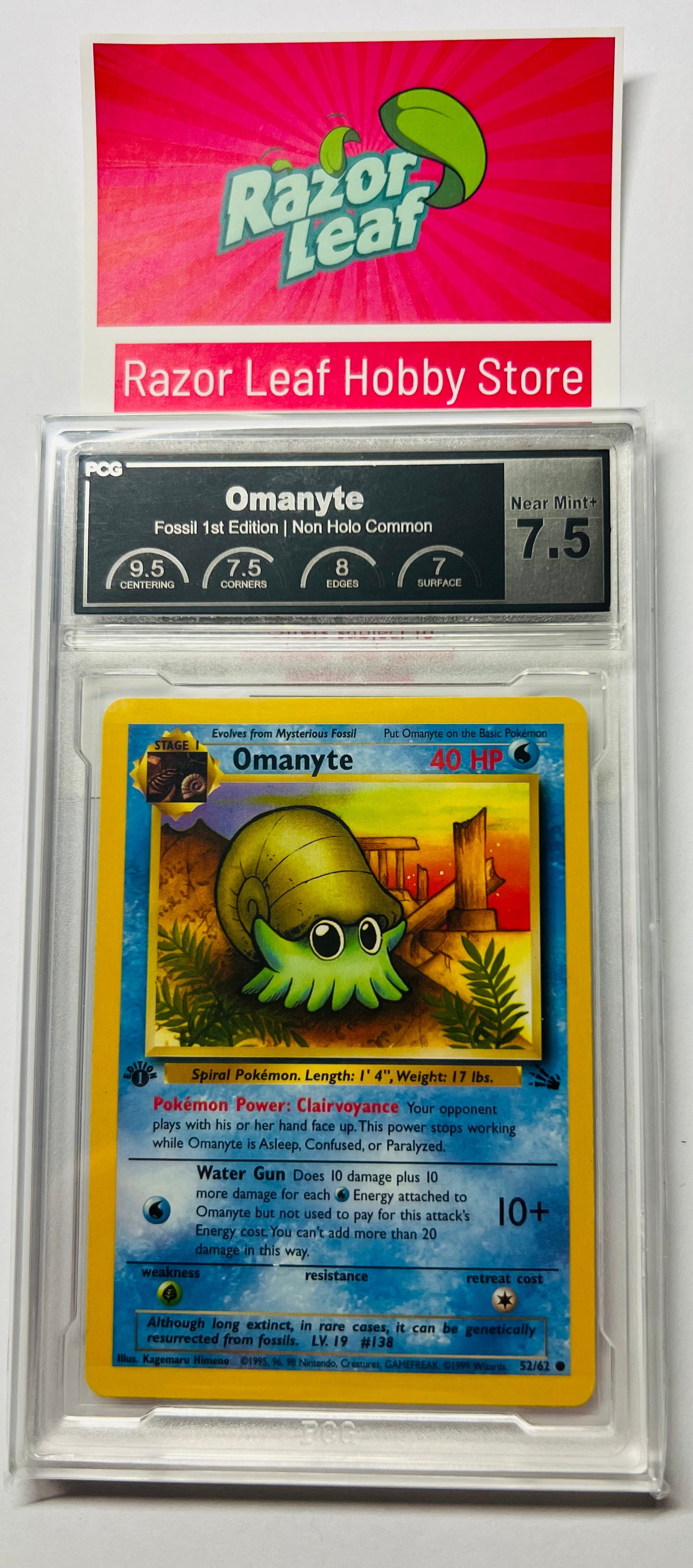 PCG Near Mint+ 7.5 1st Edition Fossil Omanyte 52/62