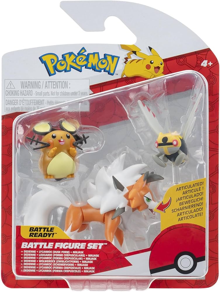 Pokemon Battle Figure Set - 3 Pack - DEDENNE + LYCANROC (dusk form) + NINJASK